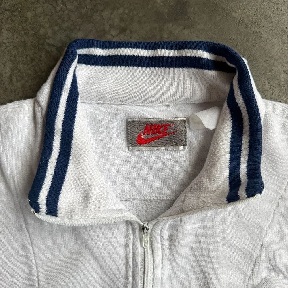 Vintage 80s Nike 1/4 Zip Front Pocket Sweatshirt Pullover White Mens Large USA